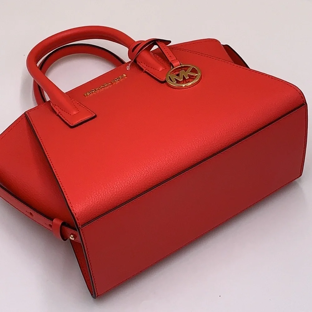 Michael Kors Avril Small Leather Top-Zip Satchel CORAL REFF color